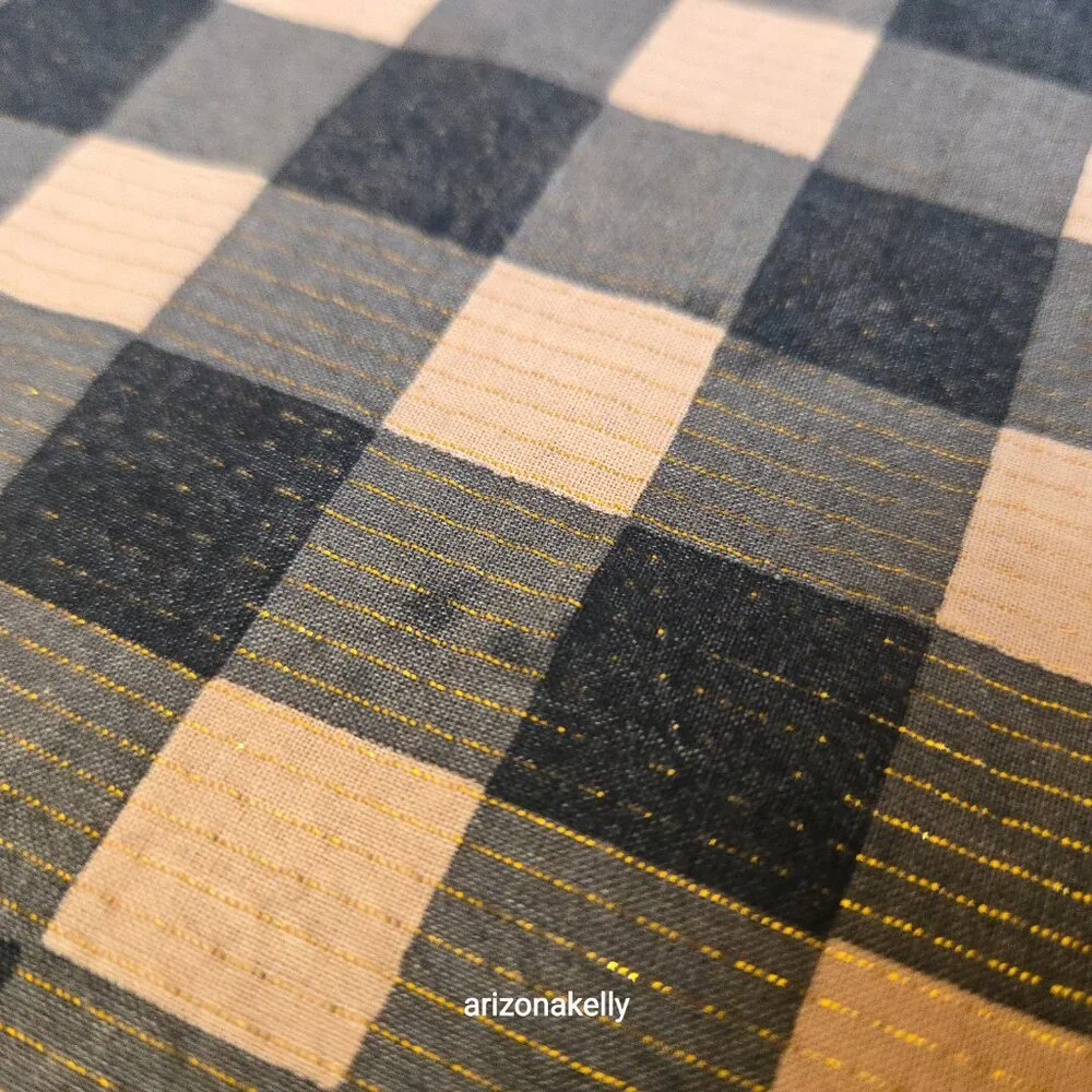 Nicholas K HUGE Distressed Cotton Scarf Black & Tan With Gold Thread